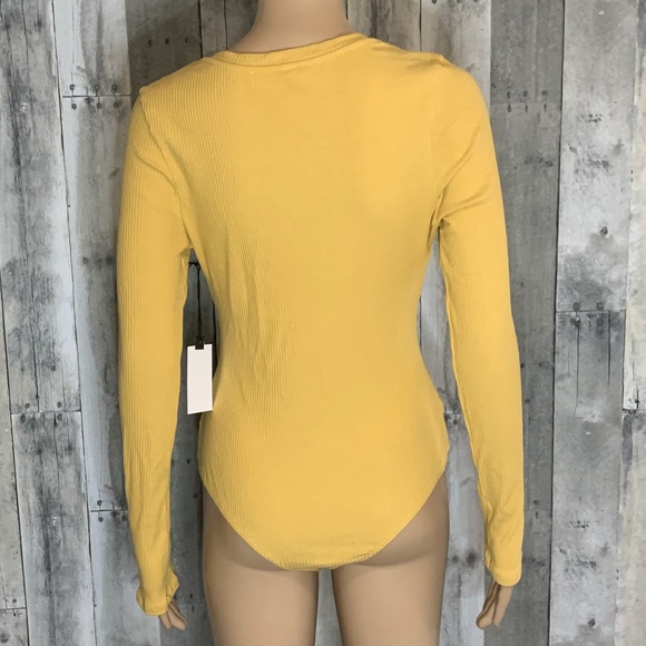 Astr Knot Front Yellow Knit Ribbed Bodysuit NWT - Picture 5 of 9